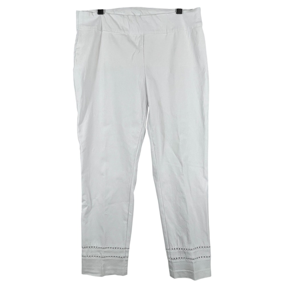 Soft Surroundings Womens L Crop Pants Pull On Elastic Waist Lattice Hem White